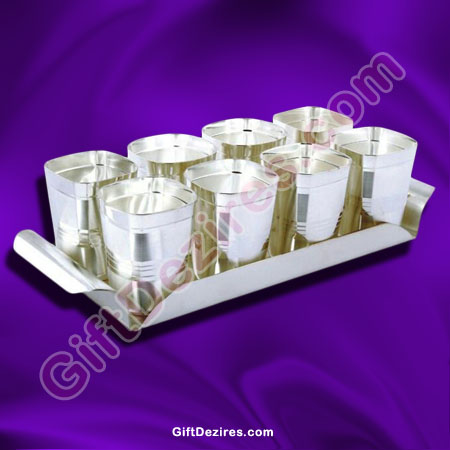 German Silver Gifts Set with 8 Glasses and Tray